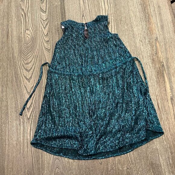 Isobella & Chloe Girls Metallic Dress Side Tie Sleeveless A-Line Green Size 6 - Picture 2 of 4